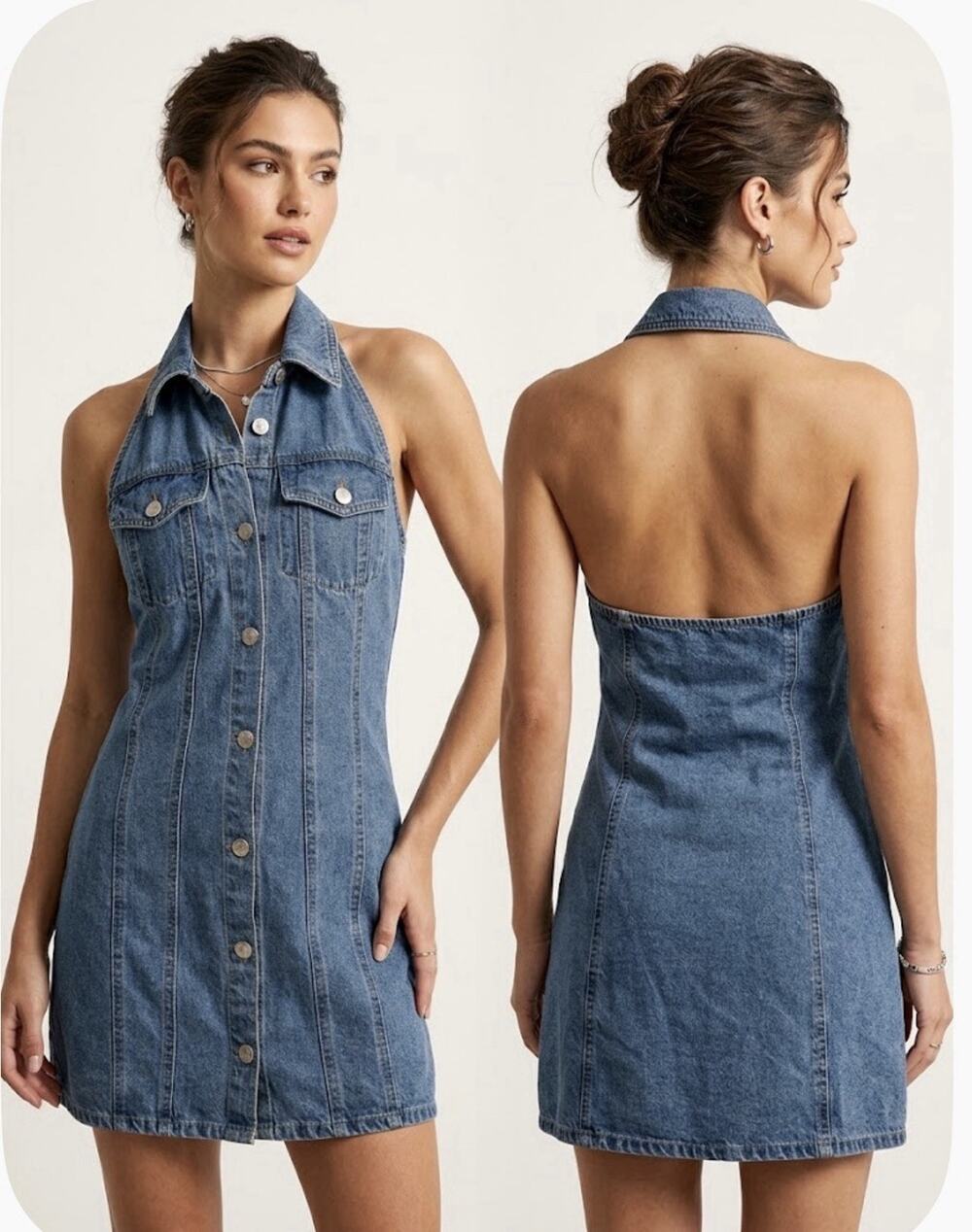 House of Harlow 1960 Women’s Denim Halter Mini Dress Backless Y2K Blue Size S